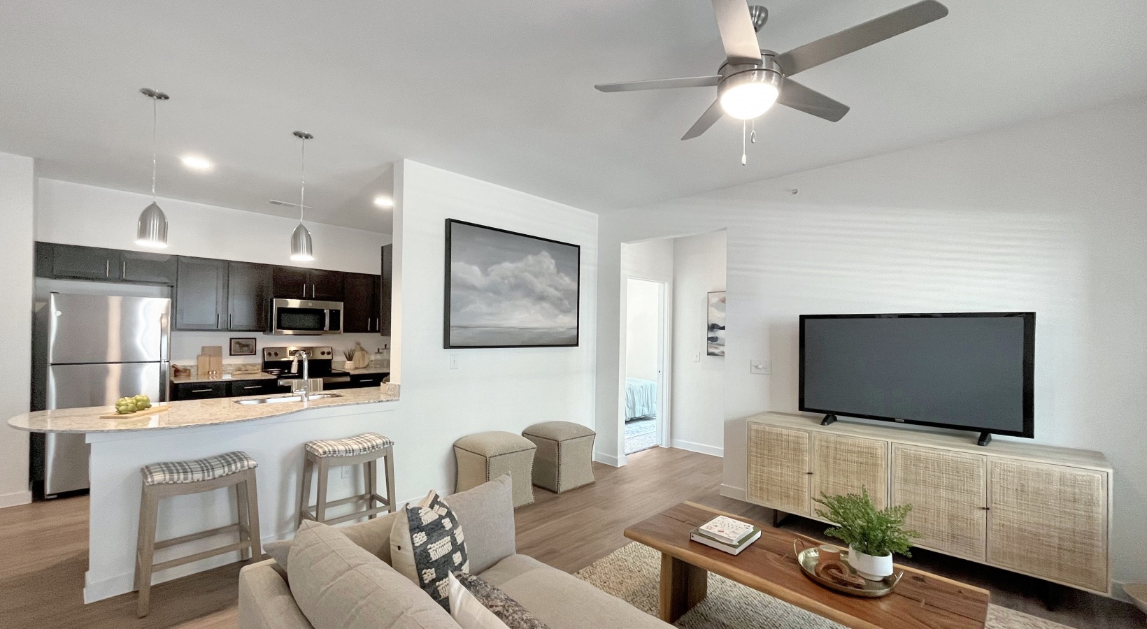 Open-concept living and dining area