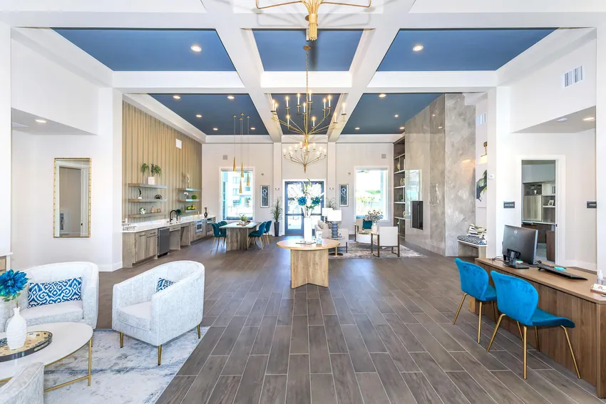 Leasing center lobby with coffered ceiling