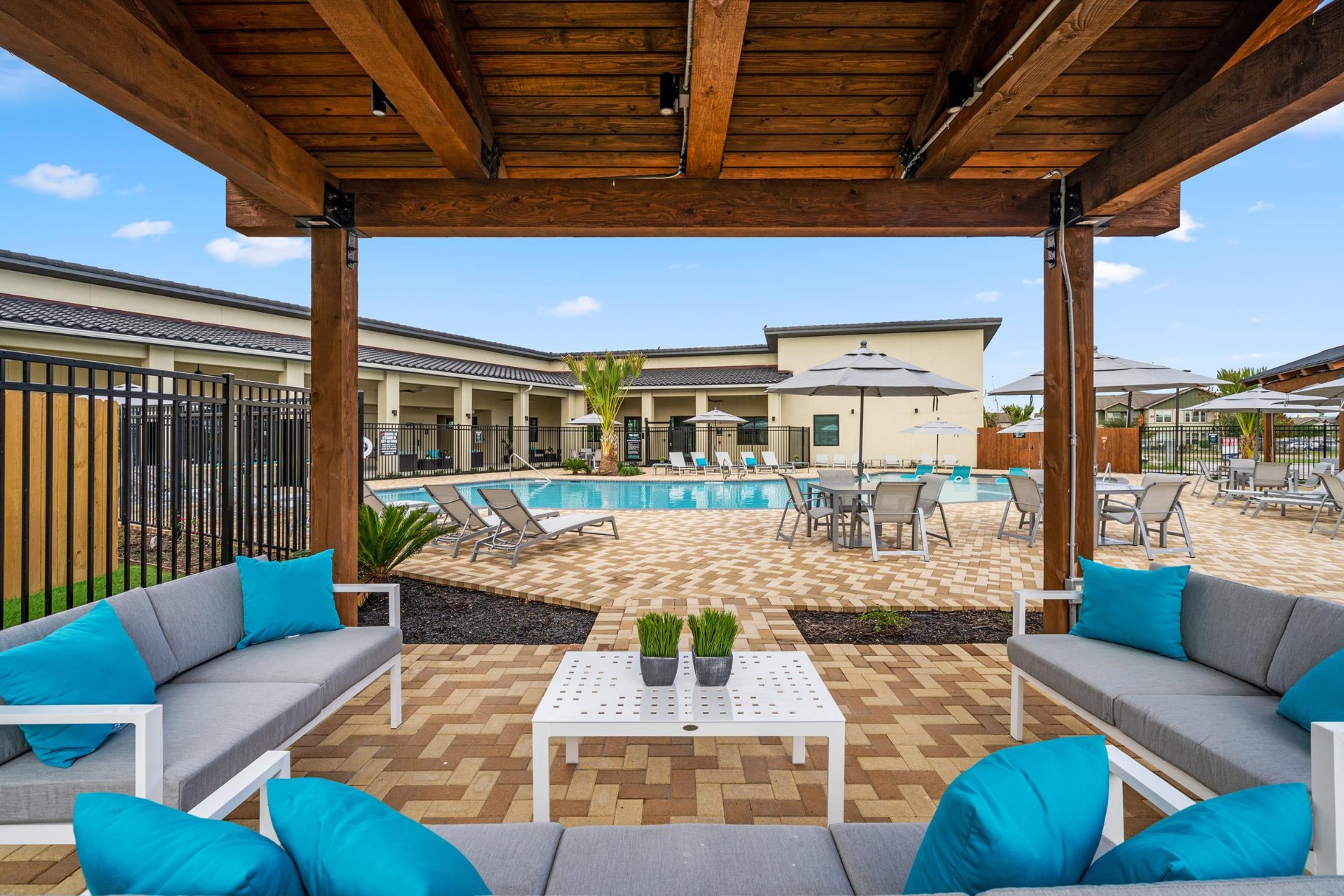 Pergola lounge overlooking the pool deck