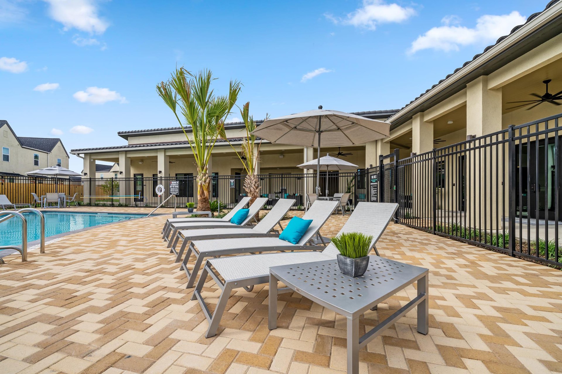 Pool deck with chaise loungers